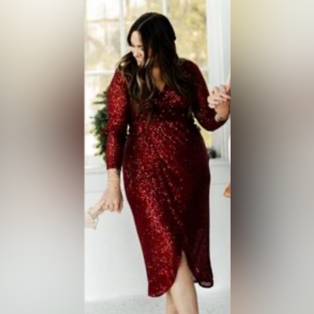 Ivy City Goldie vine Glamorous Long Sleeve Red Sequin Dress size XS